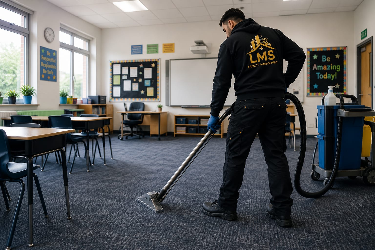 Vorher-Nachher-Vergleich einer Schulreinigung durch LMS-FM